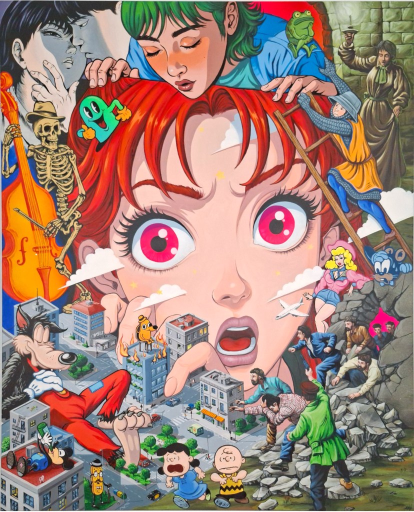 Lose Control (No puc més)
Técnica: Acrilico y spray sobre lienzo
Medidas: 130x160cm
Año: 2026
Descripción: El bombardeo de información que define nuestros días conduce inevitablemente al colapso cognitivo. Esta pieza reflexiona sobre la «sociedad del cansancio», un entorno que prohíbe el vacío y donde la asfixia no proviene de la carencia, sino de la sobreabundancia de estímulos y posibilidades.